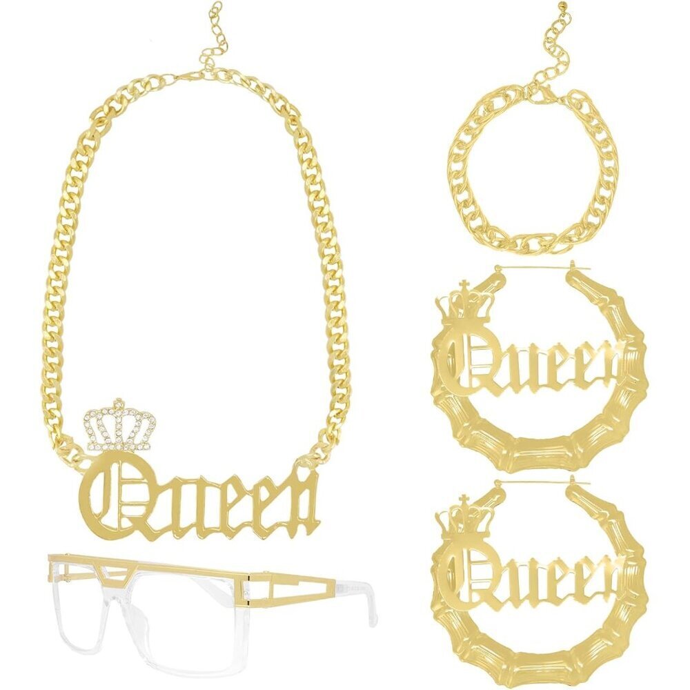 80s 90s Hip Hop Costume Kit Jewelry Accessories Set Necklace Earrings
